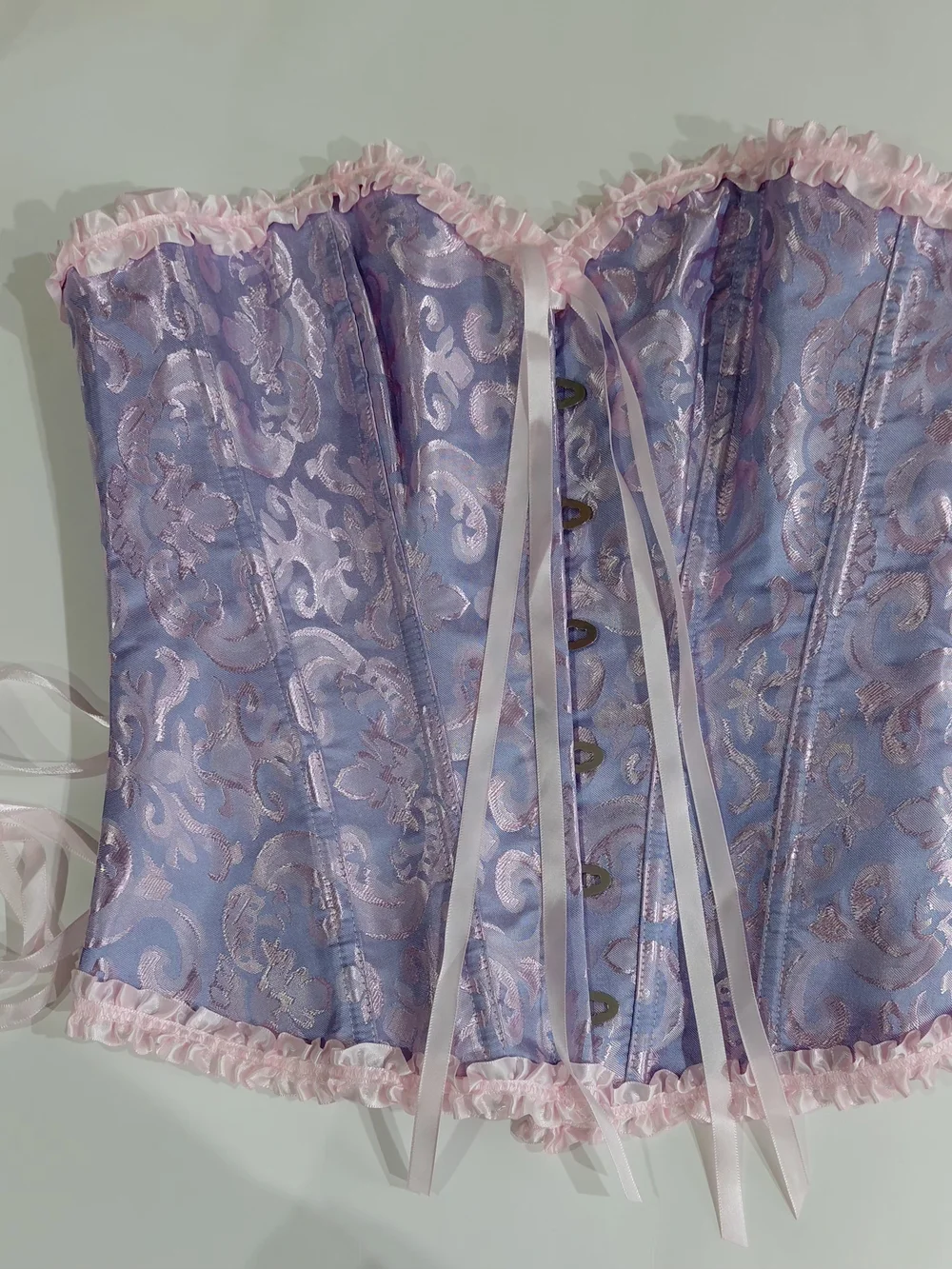SHEIN Lavender Brocade Corset with Pink Trim